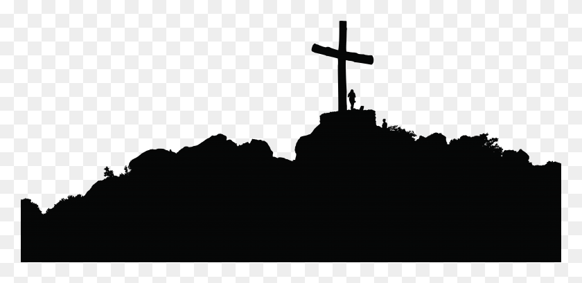 8000x3584 Silhouette Christian Cross Clip Art Cross On A Hill Silhouette, Symbol, Logo, Trademark HD PNG Download