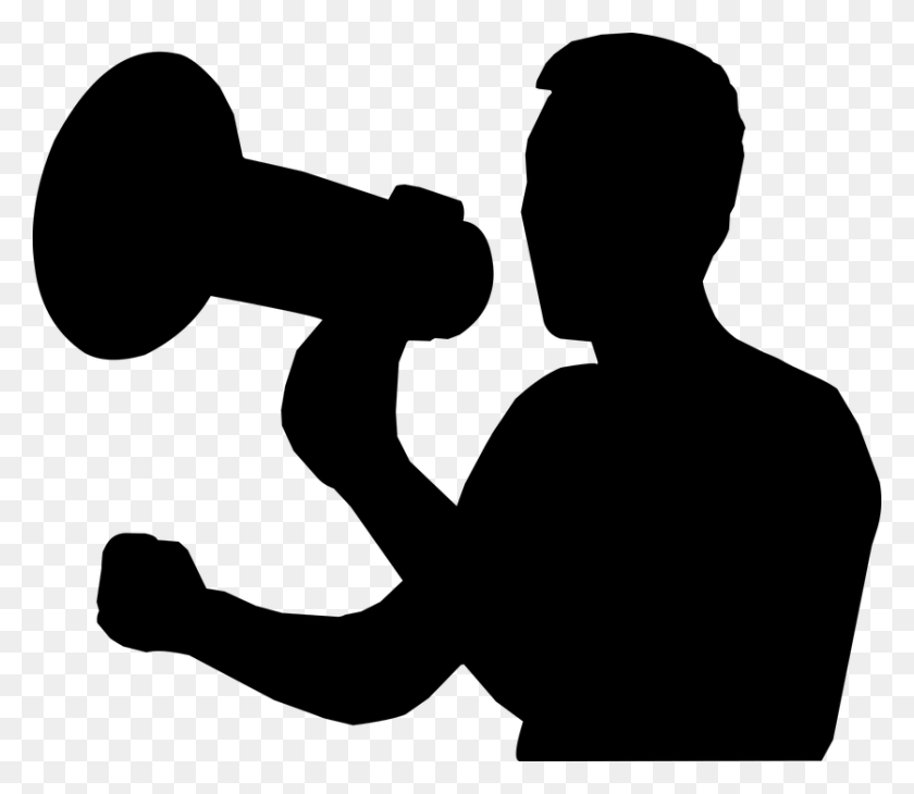 837x720 Silhouette Man Megaphone Screaming Announcement Man With Megaphone Silhouette, Gray, World Of Warcraft HD PNG Download