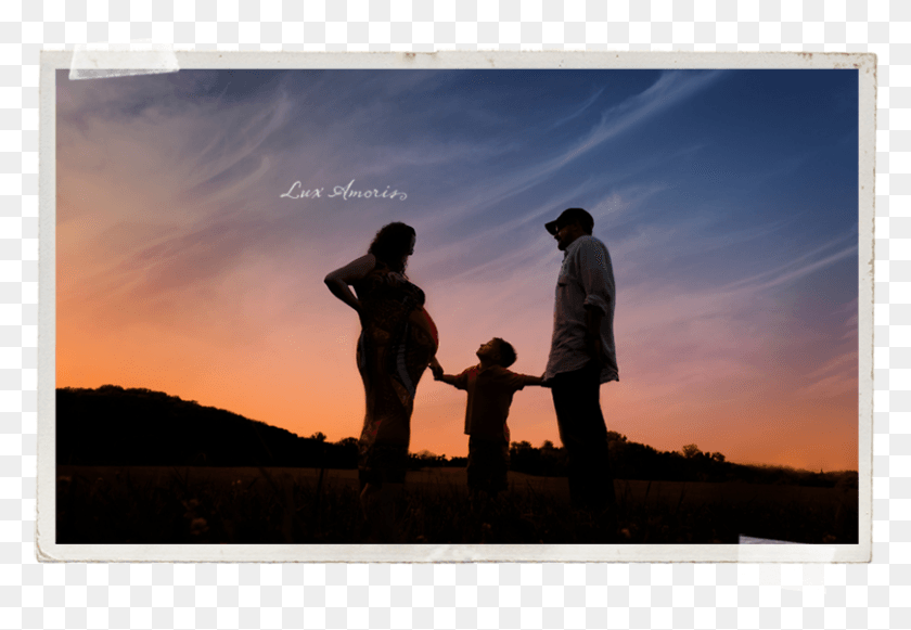 809x541 Silhouette Of Pregnant Mom And Her Family At Sunset Silhouette, Person, Human, Hand HD PNG Download