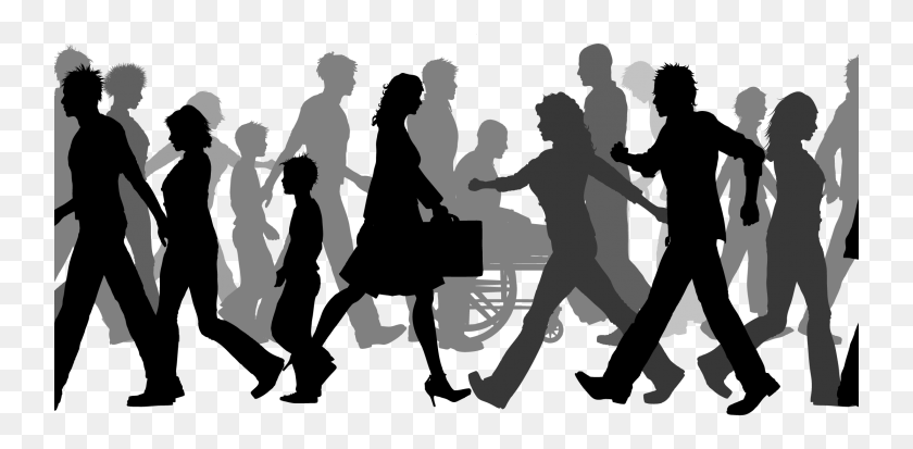 741x353 Silhouette Person Transprent Crowd Of People Walking Silhouette, Human, Audience, Poster Descargar Hd Png