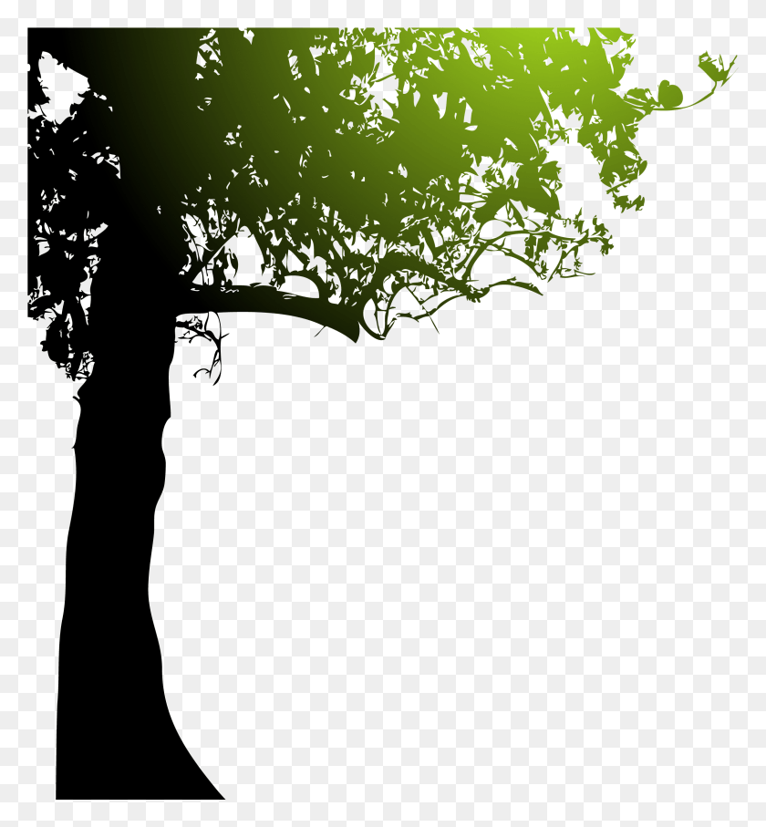 2381x2588 Силуэт Роялти Free Tree Murales Faciles De Paisajes, Зеленый, Лист Hd Png Скачать