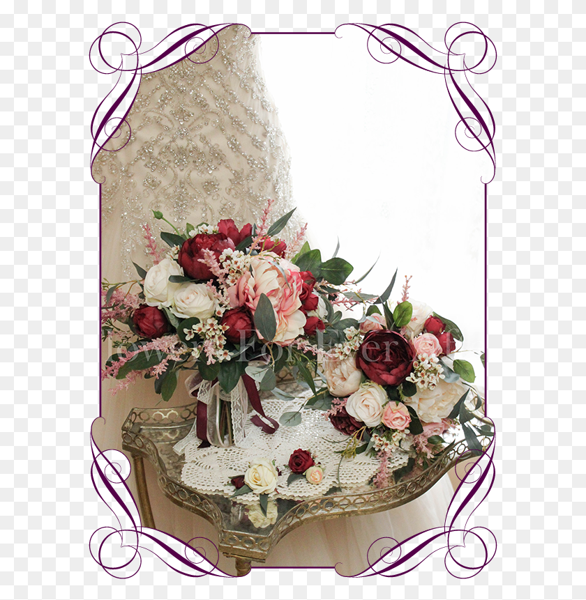 587x801 Silk Artificial Burgundy And Blush Bridal Wedding Bouquet Gum Leaves Flowersforeverafter Burgundy Australian, Plant, Flower Bouquet, Flower Arrangement HD PNG Download