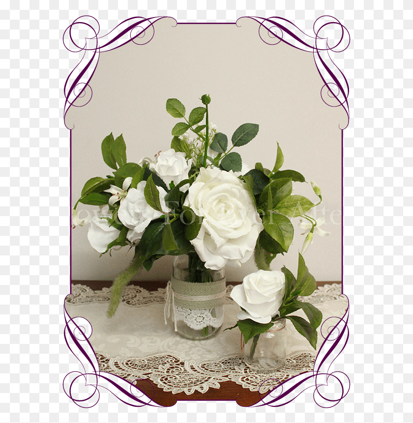 587x801 Silk Artificial White Roses And Baby39s Breath With Rustic Fake Cake For Wedding, Plant, Flower, Blossom HD PNG Download