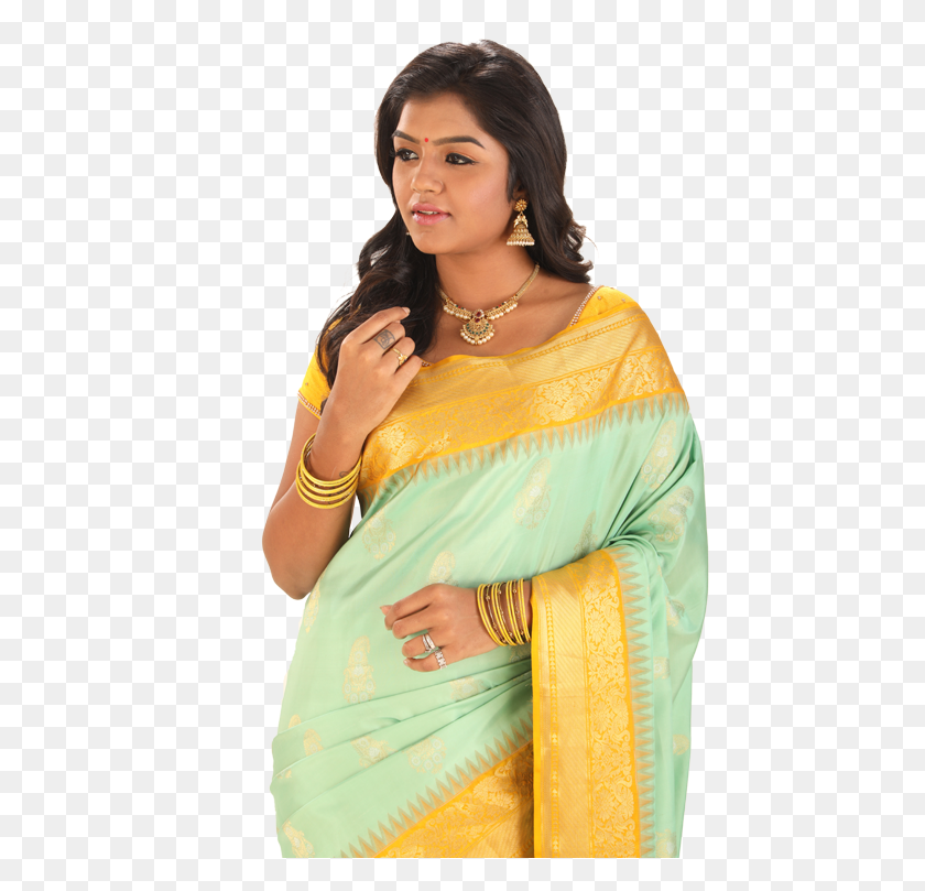 448x749 Silk Sarees In Kanchipuram Photo Shoot, Clothing, Apparel, Necklace Descargar Hd Png