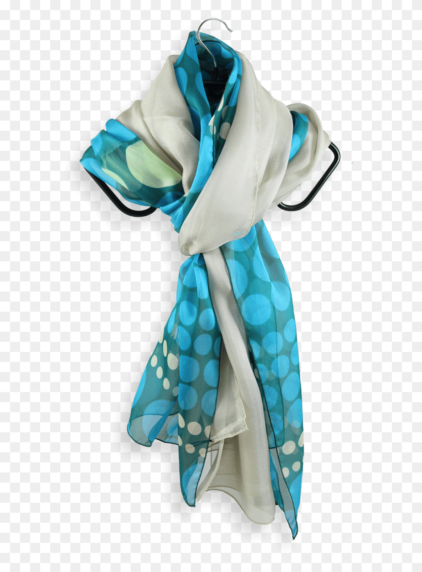593x1078 Silk Scarf Printed Green Polka Dots Beige Turquoise Silk, Clothing, Apparel, Stole HD PNG Download