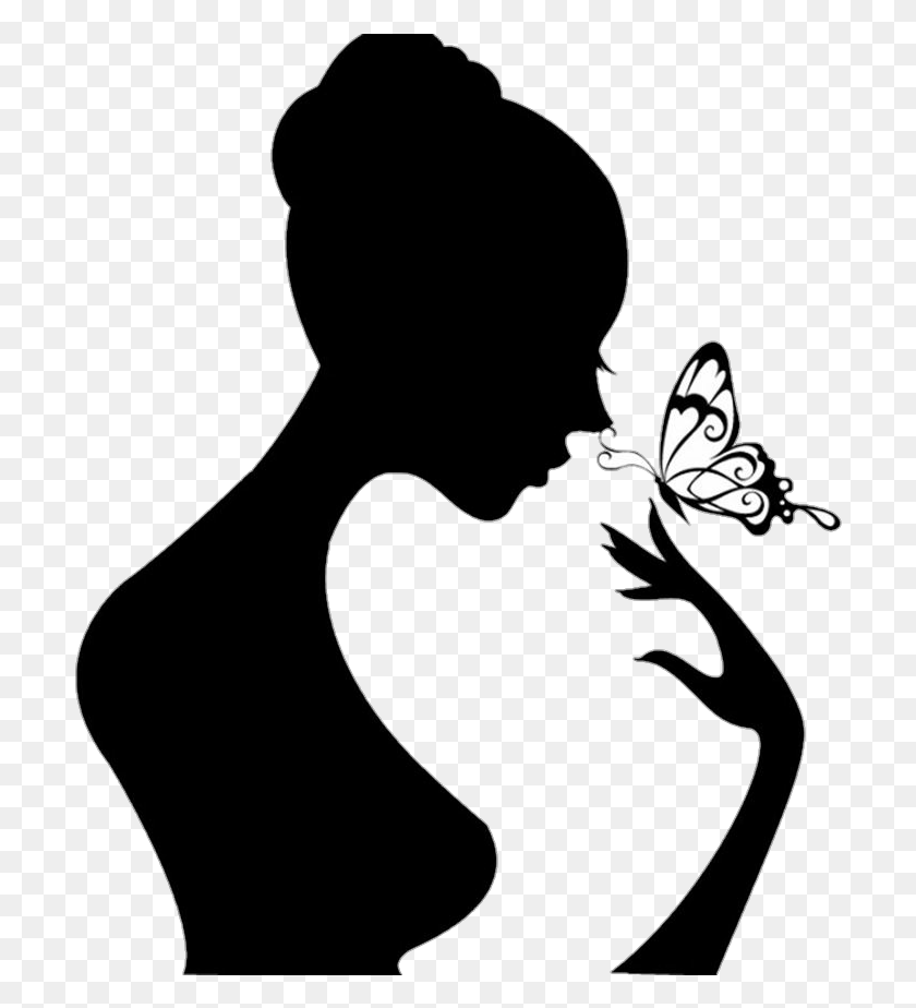 704x864 Silouette Silueta Mujer Mariposa Silueta De Una, Stencil HD PNG Download