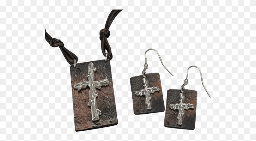 547x404 Silver And Antique Copper Wooden Cross Necklace And Earrings, Symbol, Accessories, Accessory HD PNG Download