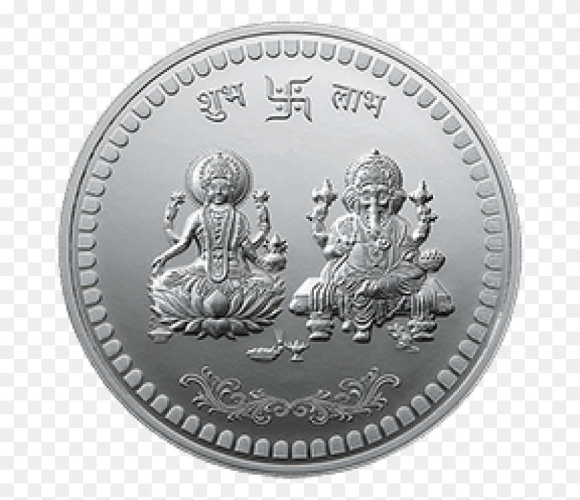 673x664 Silver Coin Laxmi Ganesh Silver Coin Laxmi Ganesh, Money, Nickel, Chandelier HD PNG Download