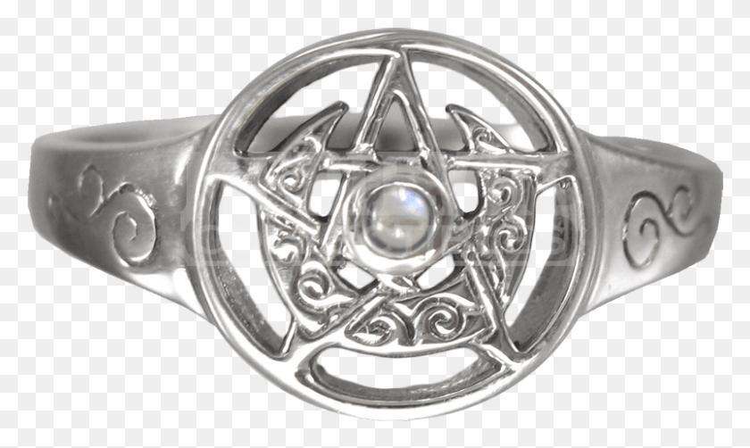 802x455 Silver Crescent Moon Pentacle Ring With Rainbow Moonstone Ring, Alloy Wheel, Spoke, Wheel HD PNG Download