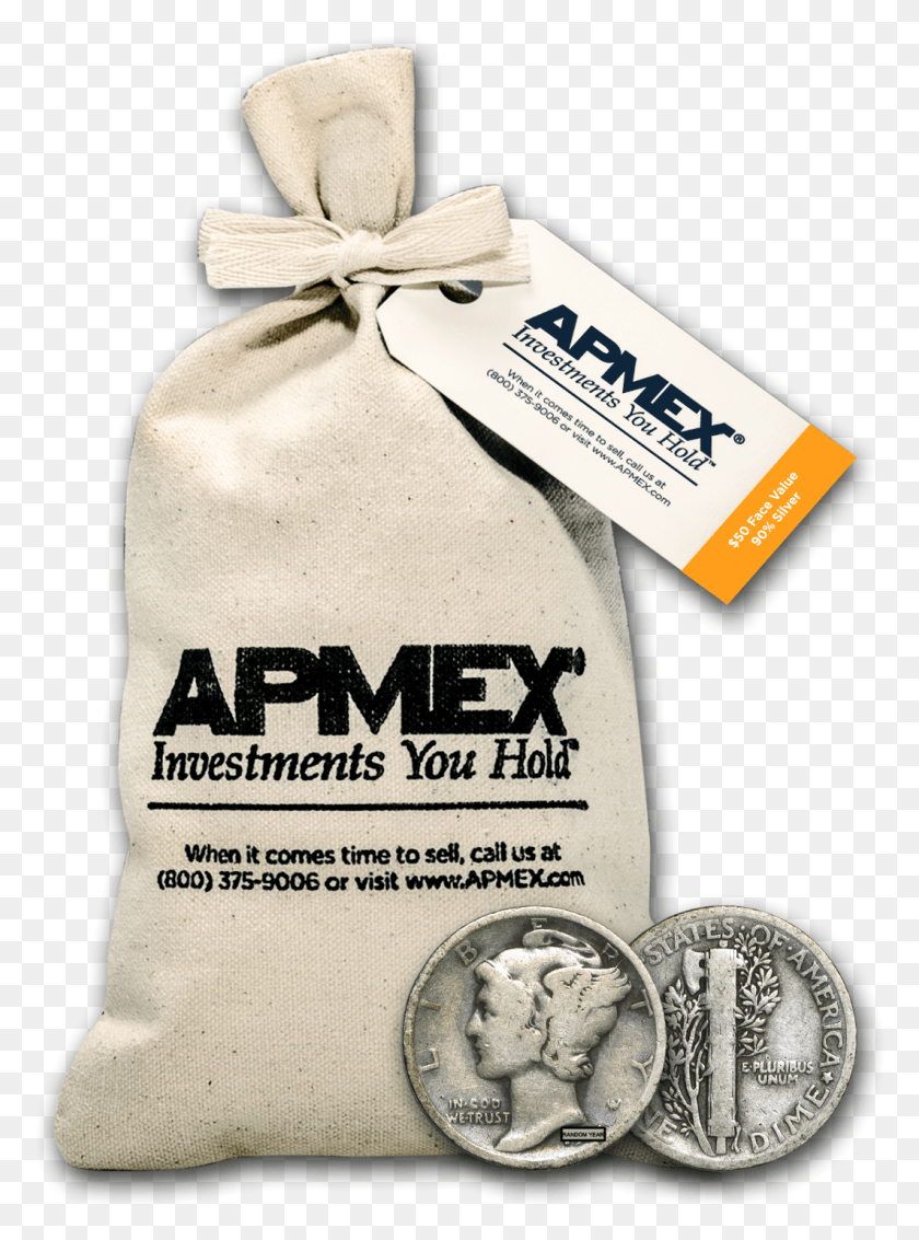 1062x1461 Silver Mercury Dimes 50 Face Value Bag Apmex, Sack, Money, Coin HD PNG Download