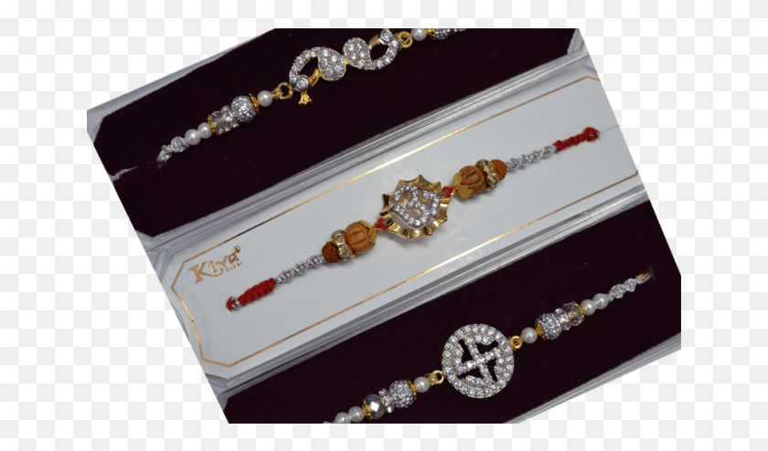 651x434 Silver Swastik Rakhi With Sandalwood Om Amp White Pearl Diamond, Necklace, Jewelry, Accessories Descargar Hd Png