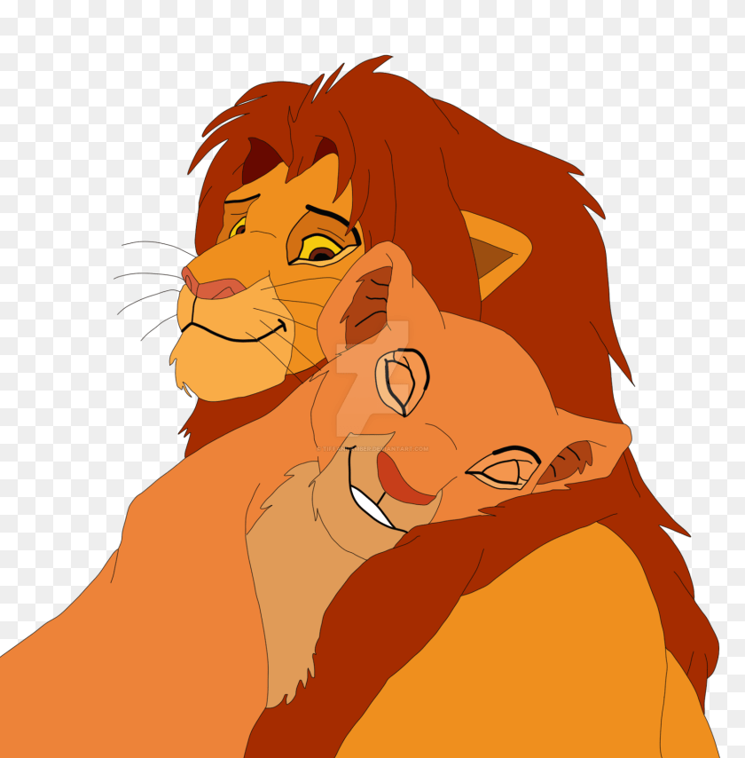 Simba And Nala Colored Simba And Nala Hug, Lion, Animal, Wildlife, Mammal Sticker PNG