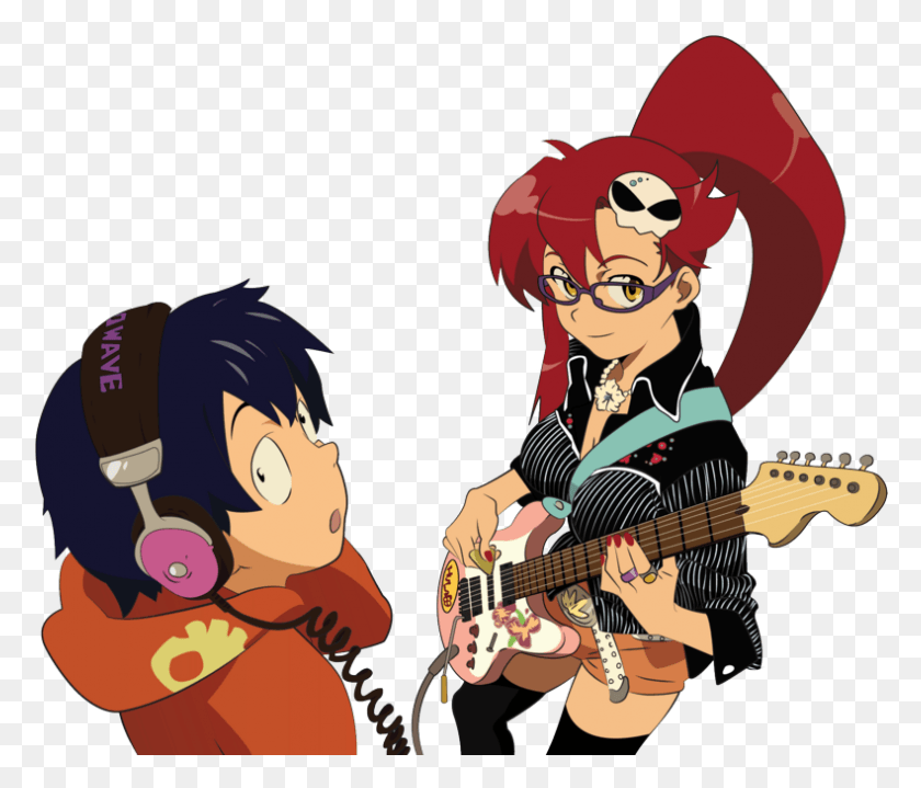 790x668 Simon And Yoko Littner Gurren Lagann Poster Tv, Guitar, Leisure Activities, Musical Instrument HD PNG Download