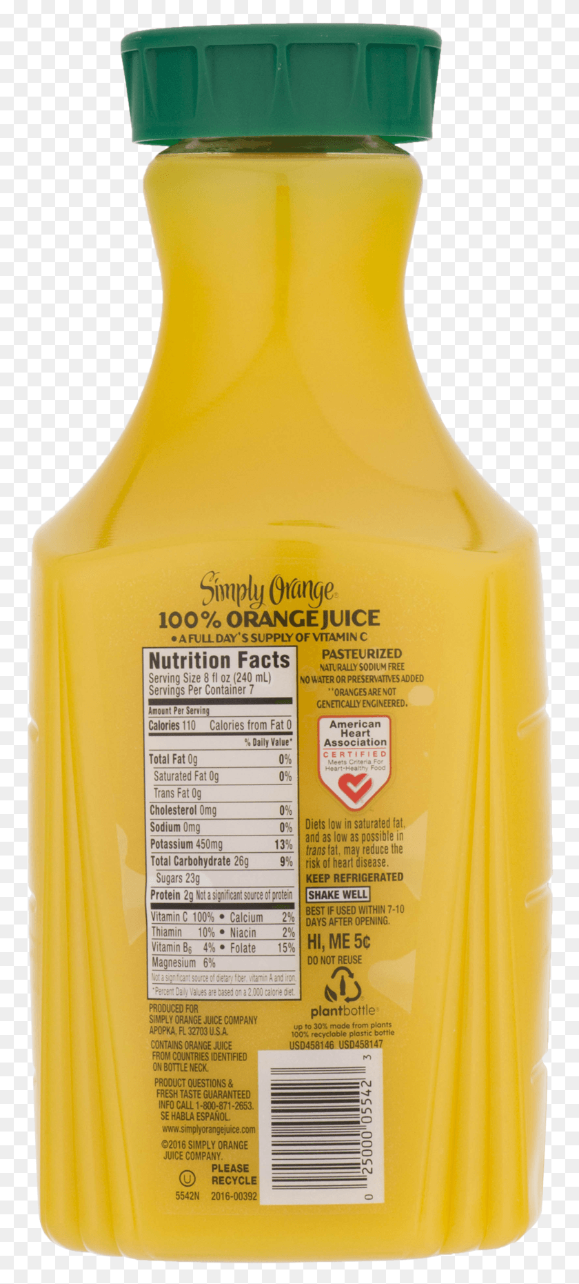 766x1801 Simply Orange Pulp Free Original Orange Juice Simply Orange 32 Oz Barcode, Bottle, Beverage, Drink HD PNG Download