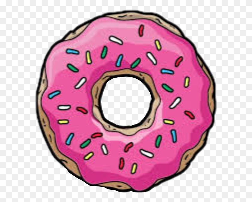 610x614 Simpsons Doughnut Donut Pink Sprinkles Rainbowfreetoedit Donut Drawing, Pastry, Dessert, Food HD PNG Download