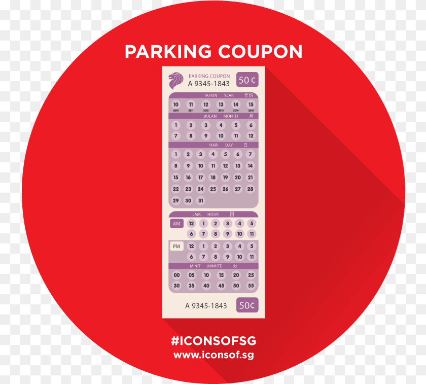 Singapore 90s Parking Coupon, Text, Disk, Calendar Clipart PNG