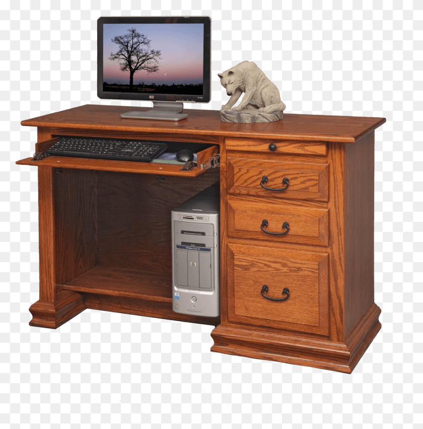 1588x1612 Single Pedestal Desk Computer Desk, Furniture, Table, Electronics HD PNG Download