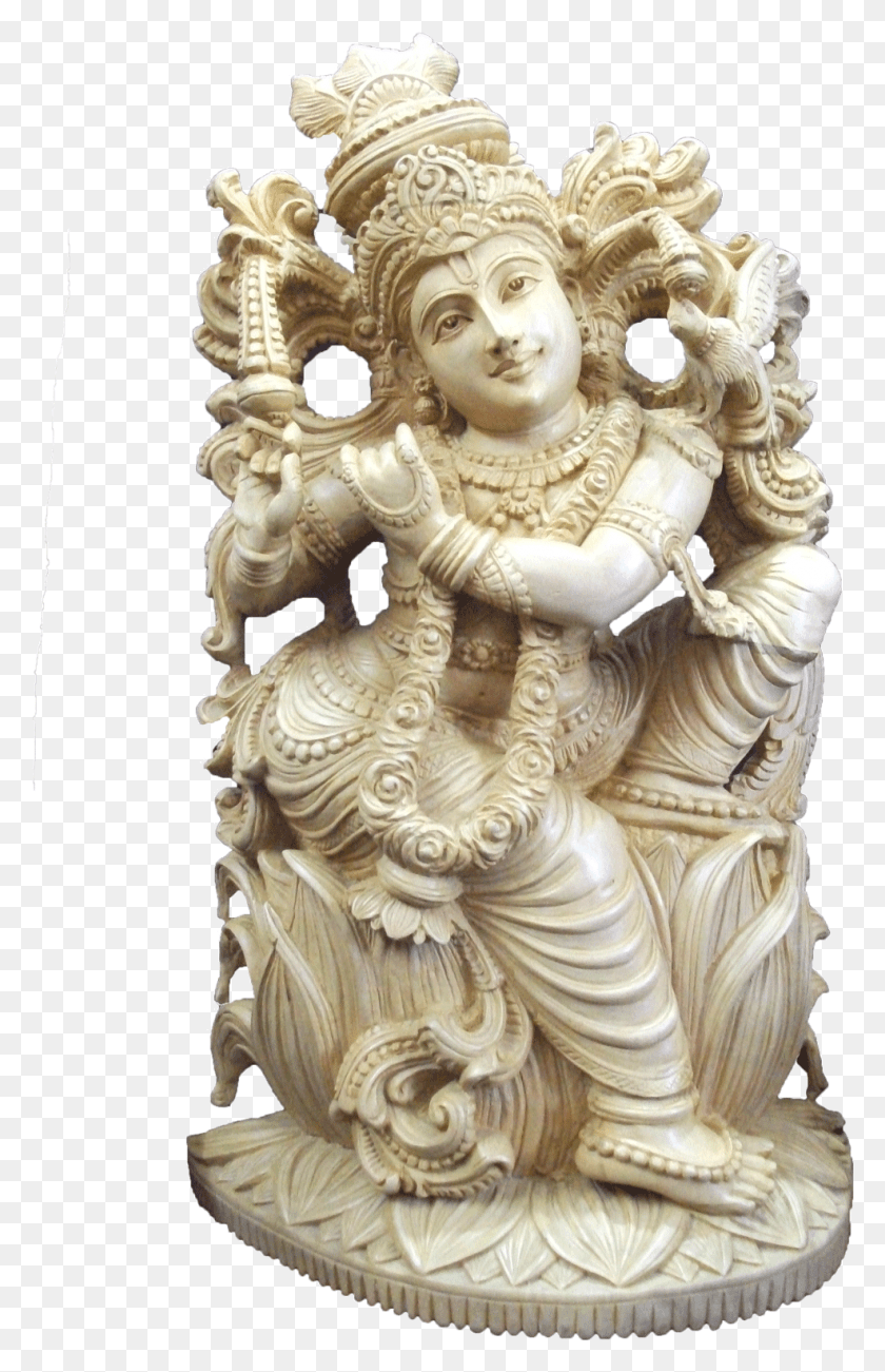 986x1569 Sitting Krishnan Front Carving, Ivory, Figurine, Person Descargar Hd Png