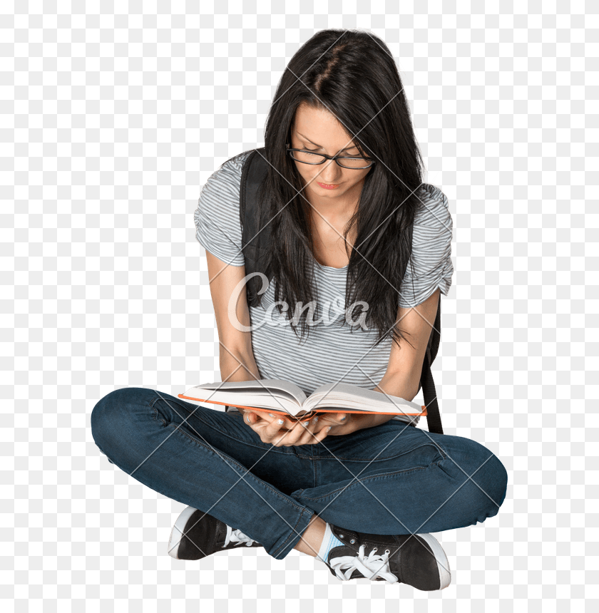 585x800 Sitting With And Reading A Book Isolated Sitting, Person, Human, Shoe HD PNG Download