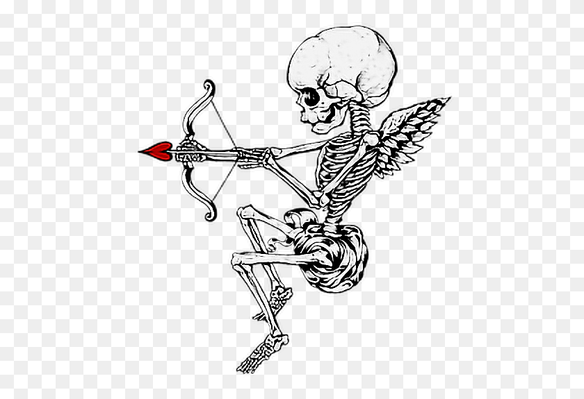470x515 Skeleton Border Love Bowandarrow Cupid Horror Skeleton Cupid, Person, Human, Sport HD PNG Download