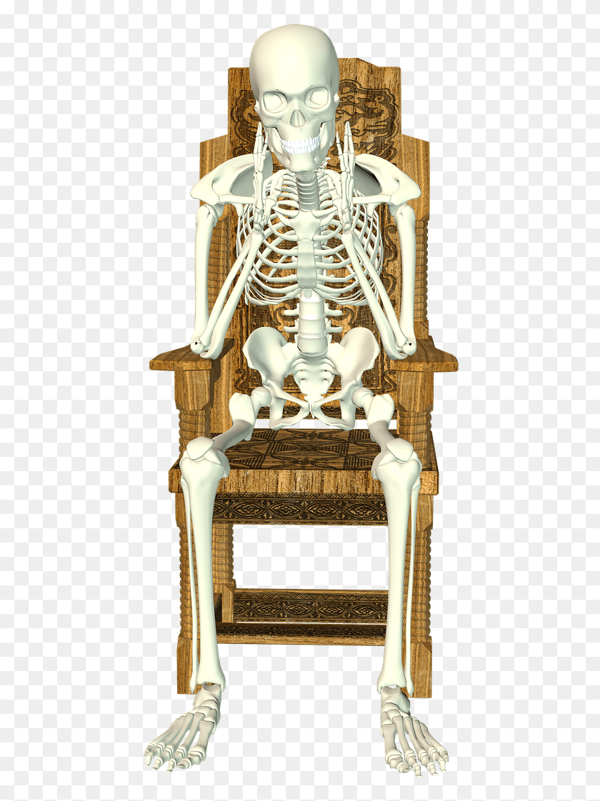 448x1062 Skeleton Chair Sit Bone Wait Image Skeleton, Furniture, Toy HD PNG Download