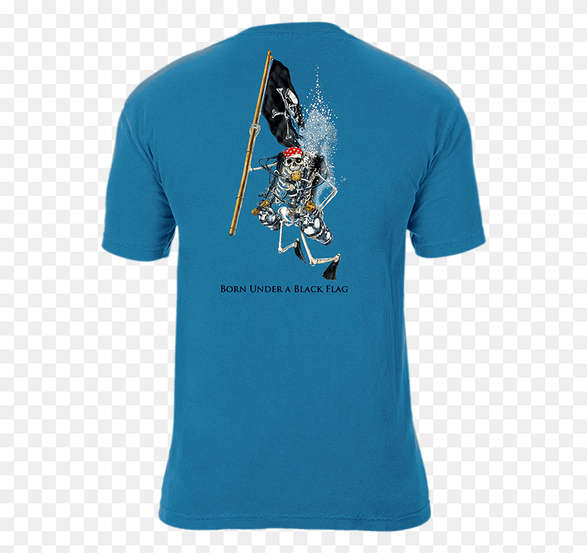 554x731 Descargar Png Esqueleto Sosteniendo La Bandera Pirata Camiseta Powered Hang Glider, Ropa, Camiseta Hd Png