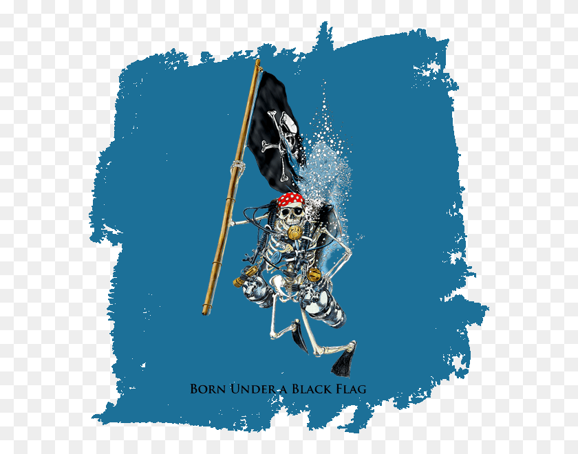 583x600 Descargar Png Esqueleto Con Bandera Pirata Camiseta Sea Dog Wiggle Lure Shirt, Persona, Humano, Cartel Hd Png
