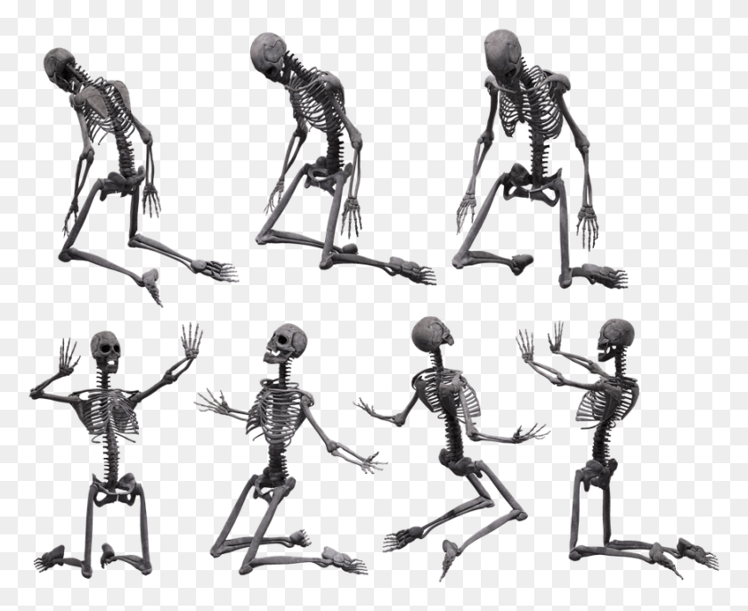 873x701 Skeleton Skull Bones Anatomy Kneeling Pose Full Range Of Motions, Person, Human, Alien HD PNG Download