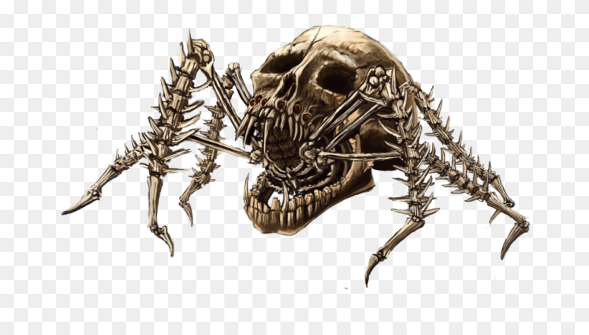 674x419 Descargar Png Esqueleto Araña Spooky Scary Bones Pauk Esqueleto Cráneo Araña Dibujo, Dinosaurio, Reptil, Animal Hd Png