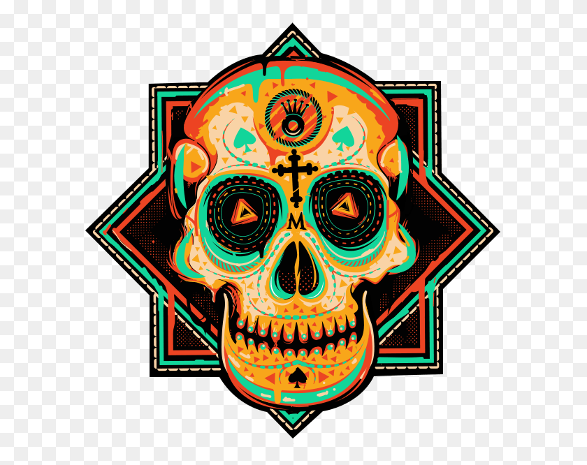 596x606 Skull Art By Anyforty La Muerte Skull, Doodle HD PNG Download
