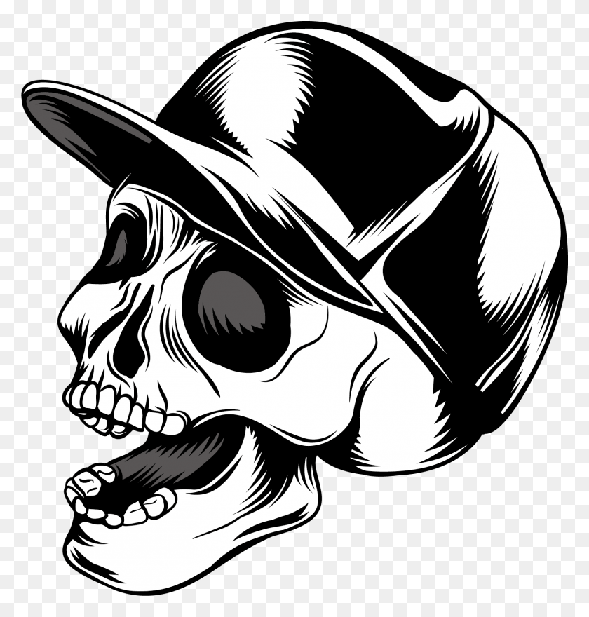 1618x1701 Skull Calavera Cap Euclidean Vector Baseball Clipart Skull With Baseball Hat, Clothing, Apparel, Helmet HD PNG Download