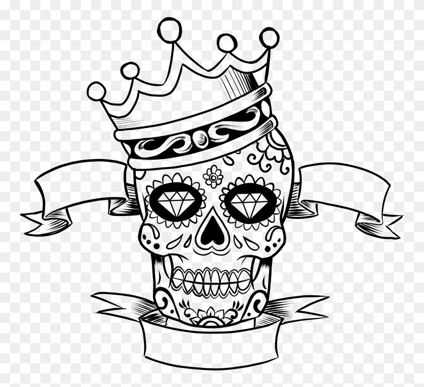 768x707 Skull Dia De Los Muertos Drawing, Gray, World Of Warcraft Hd Png