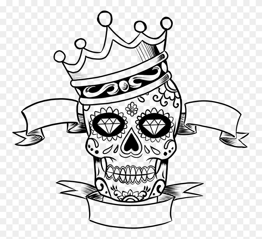 768x707 Skull Dia De Los Muertos Drawing, Gray, World Of Warcraft HD PNG Download