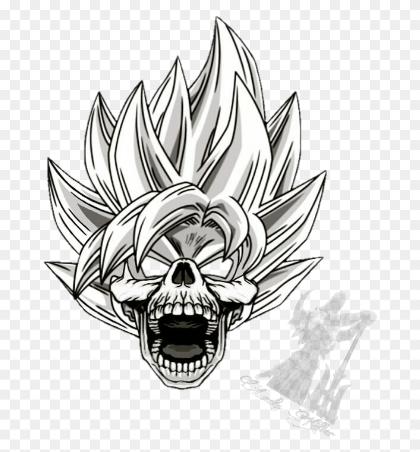 670x845 Skull Drawing Saiyan Dbz Dragonball Anine Manga Dbz Skull, Emblem, Symbol HD PNG Download