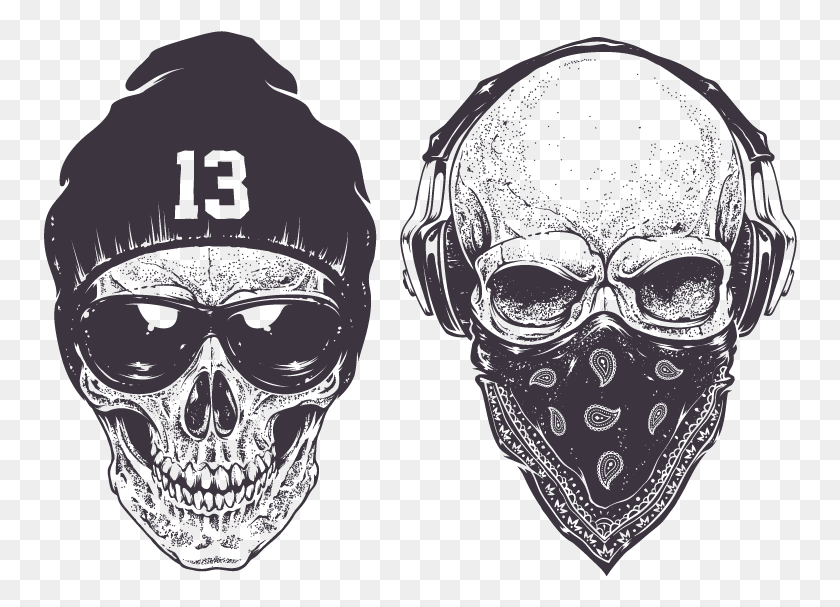 754x547 Skull Gangster Vector Rap Gangsta Drawing Clipart Dotwork Skull, Head, Face, Person HD PNG Download