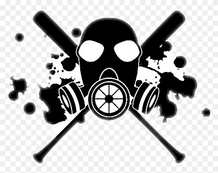 873x678 Skull Gasmask Baseballbat Wall Decal, Stencil, Pirate HD PNG Download