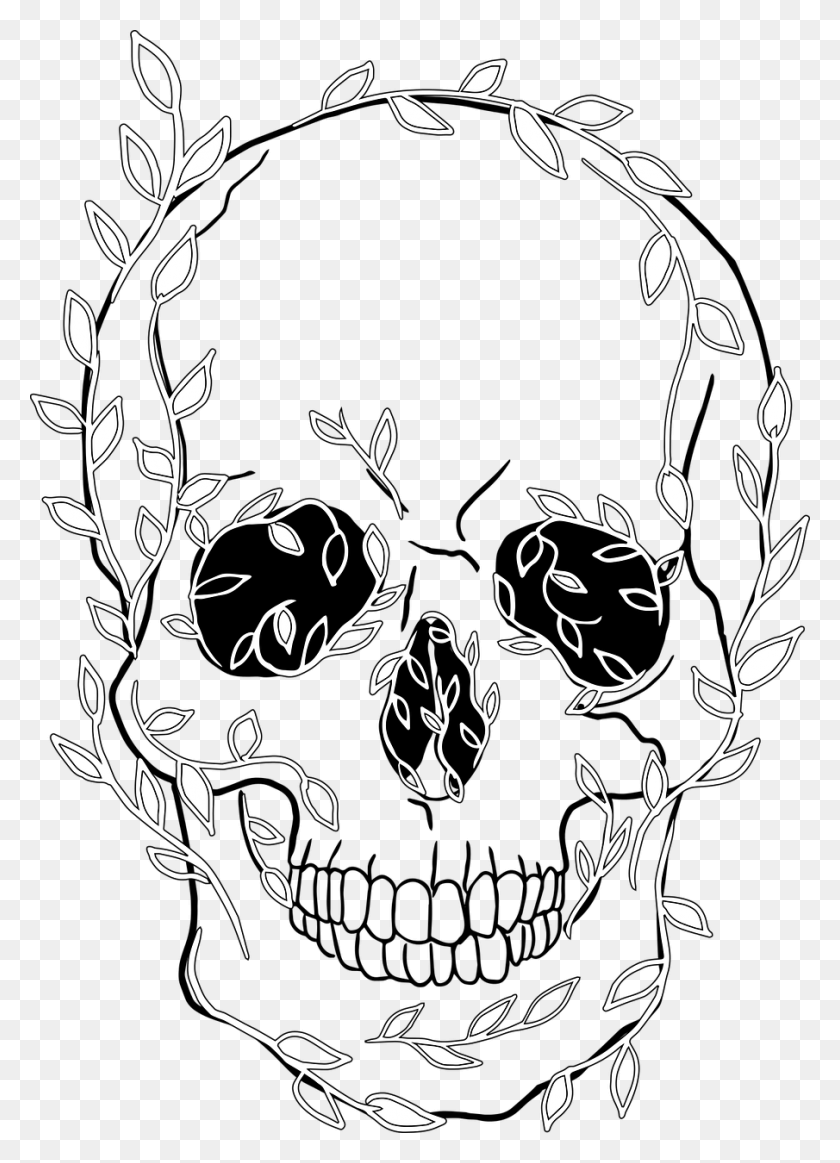 905x1280 Skull Leaves Rock Free Picture Skull, Graphics, Floral Design HD PNG Download