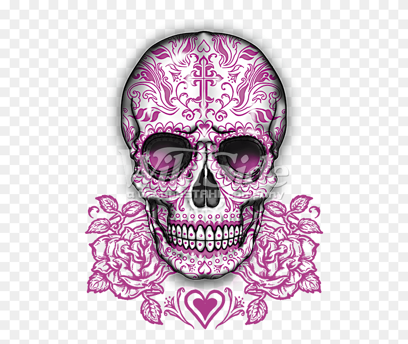 493x649 Skull Pink Roses Pink Sugar Skull, Doodle HD PNG Download