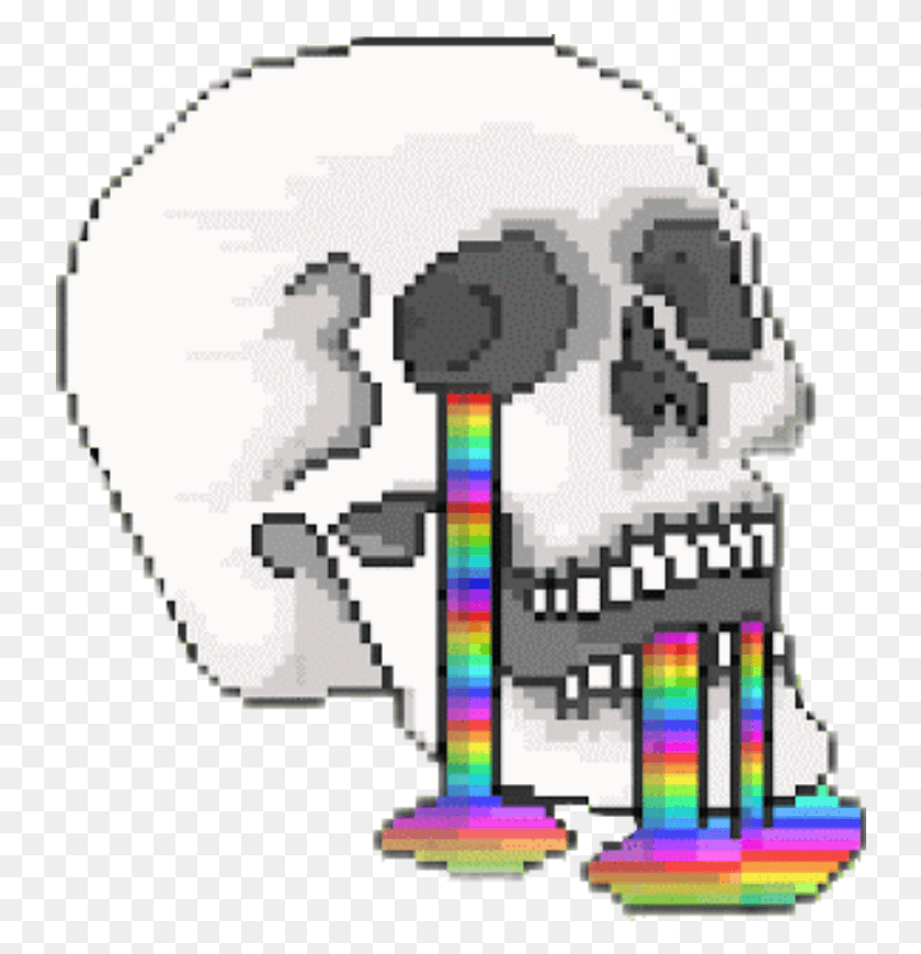 740x810 Skull Rainbow Spill Pixel Pixelated 8 Bit Skull Gif, Graphics, Urban HD PNG Download