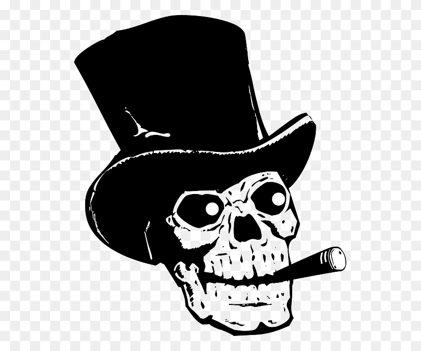 543x640 Skull Top Hat Silhouette Black Artwork Cartoon Skull With Hat Logo, Clothing, Apparel, Person HD PNG Download