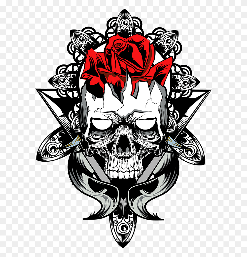 600x813 Skull With Rose Logo, Emblem, Symbol, Pirate HD PNG Download