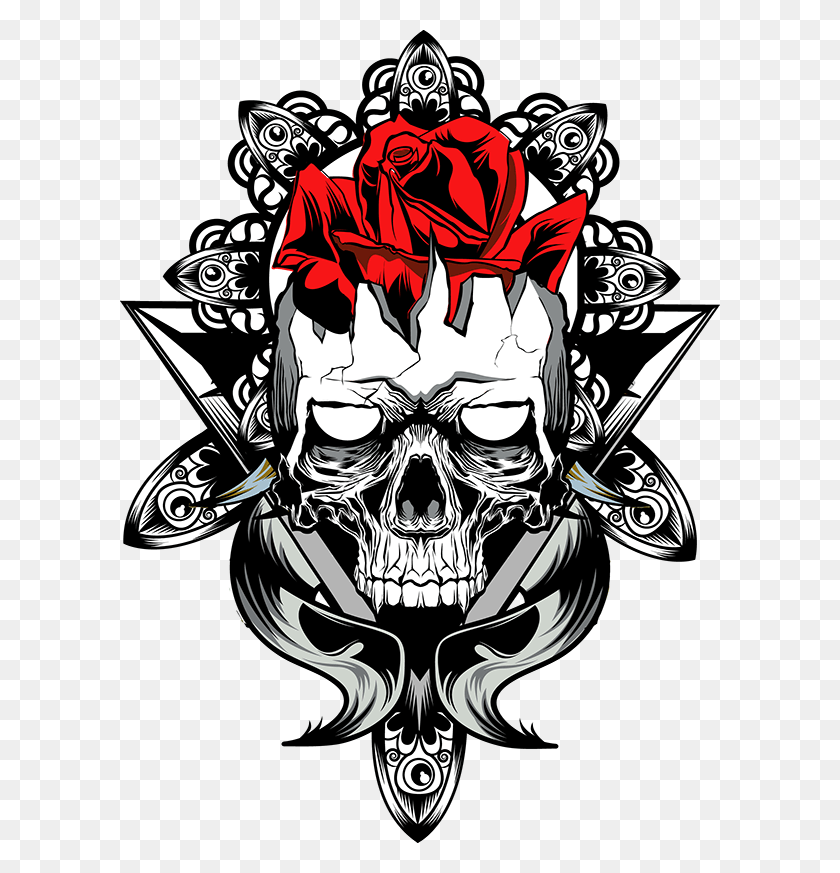 600x813 Calavera Con Rosa Logo, Emblema, Símbolo, Pirata Hd Png