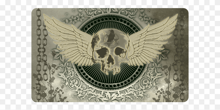 601x361 Skull With Wings And Roses On Vintage Background Doormat Hawk, Symbol, Emblem, Money HD PNG Download