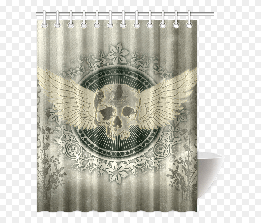 611x658 Skull With Wings And Roses On Vintage Background Shower Curtain, Shower Curtain HD PNG Download
