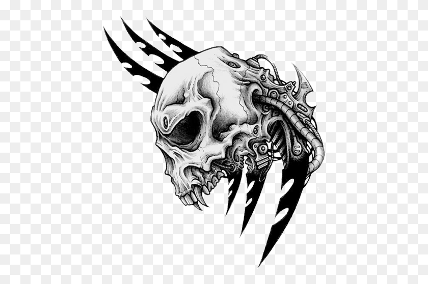 439x498 Skulls Skull Tribal Tribaltattoos Tattoos Skull Tattoo Transparent, Alien, Head, Symbol HD PNG Download