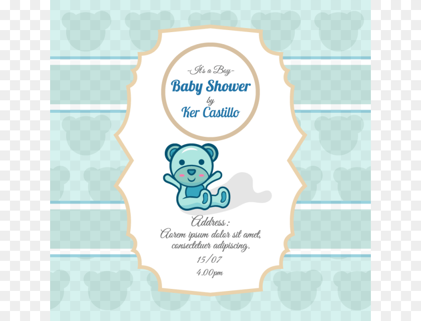640x640 Sky Blue Card For Baby Shower With A Cute Bear Baby Shower, Advertisement, Poster, Animal, Mammal PNG