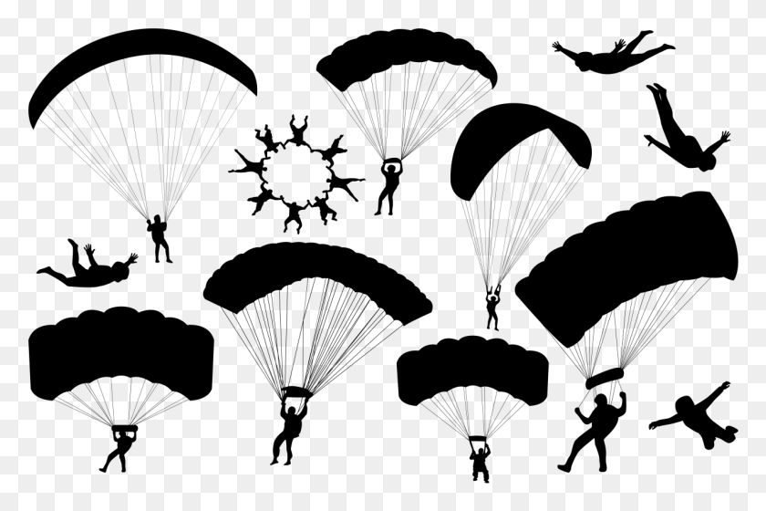 1269x815 Skydiving Silhouettes Vector Parachute Silhouette Vector Free, Gray, World Of Warcraft HD PNG Download