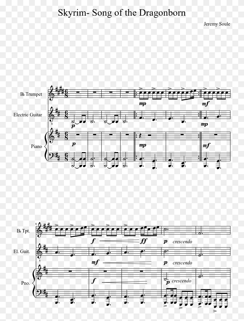 749x1046 Skyrim Song Of The Dragonborn Sheet Music Composed Kanon D Dur Pachelbela, Gray, World Of Warcraft HD PNG Download