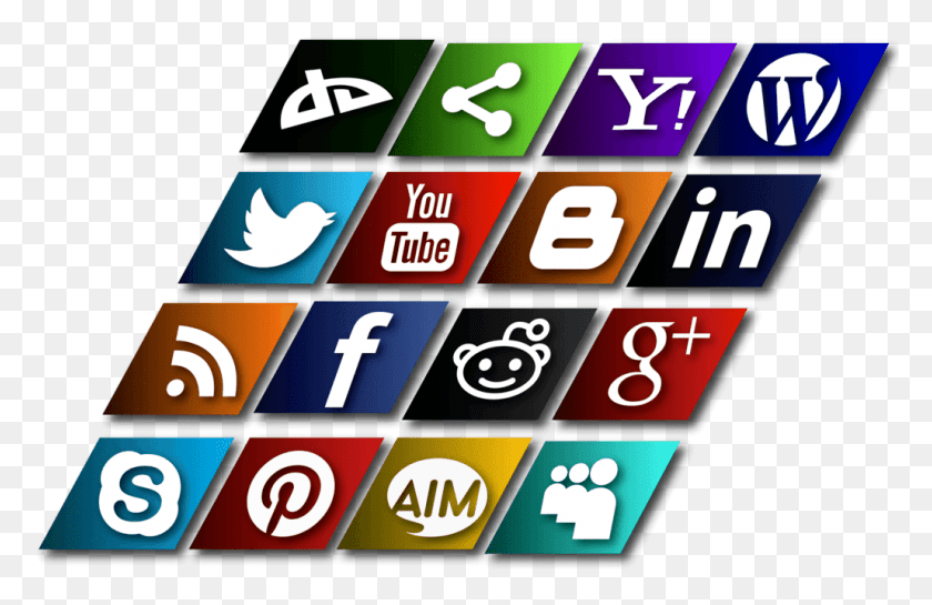 1029x640 Slanted Social Media Icons Vector Icone Social Media 3d, Text, Word, Number HD PNG Download
