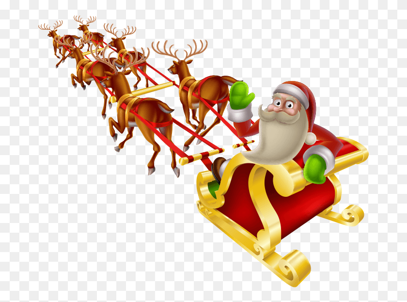 683x563 Sled Christmas Sitting On A Merry Christmas Santa Claus Sleigh And Reindeer, Toy, Leisure Activities, Transportation HD PNG Download